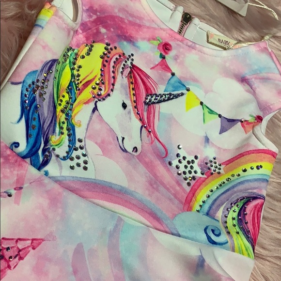 NWT Beautiful Unicorn/Rhinestone Fit & Flare Dress - Picture 3 of 3